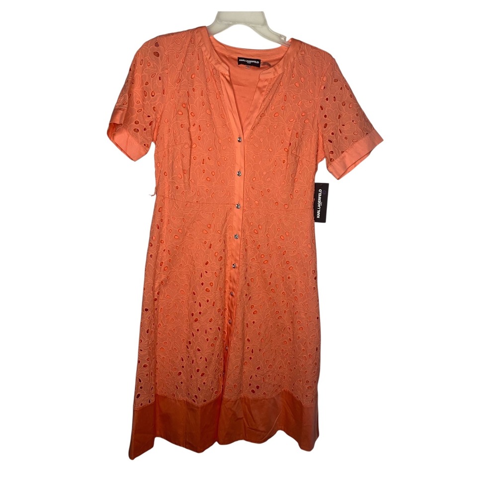 Karl Lagerfeld Paris Coral Eyelet Midi Dress Size 12 NWT MSRP $199